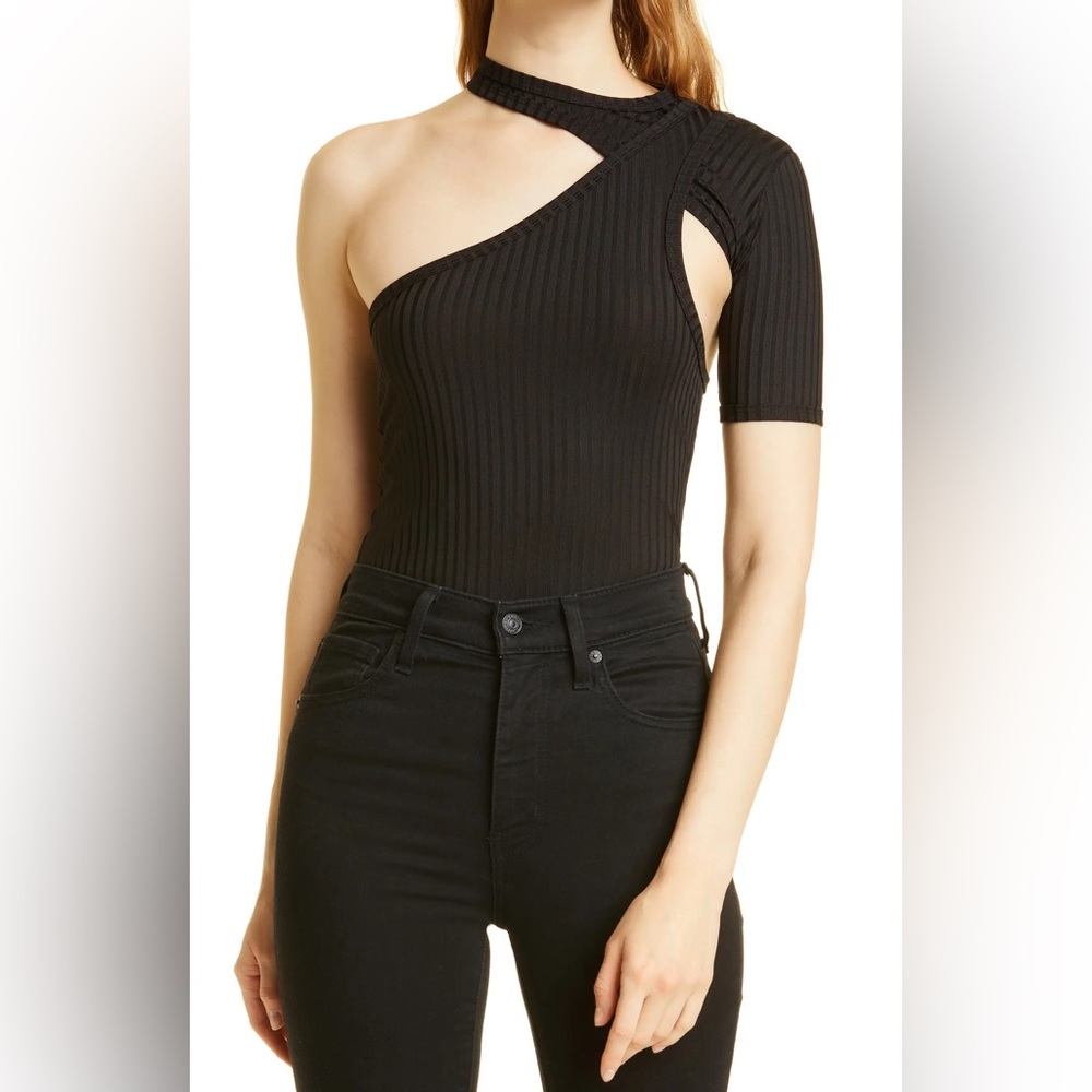 Rta Azalea Rib Cutout One-Sleeve Top Black Tank in Small NWT